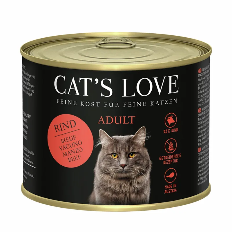 Angebot Sparpaket 24 x 200 g Cat's Love Adult Rind Pur Katzen Nassfutter